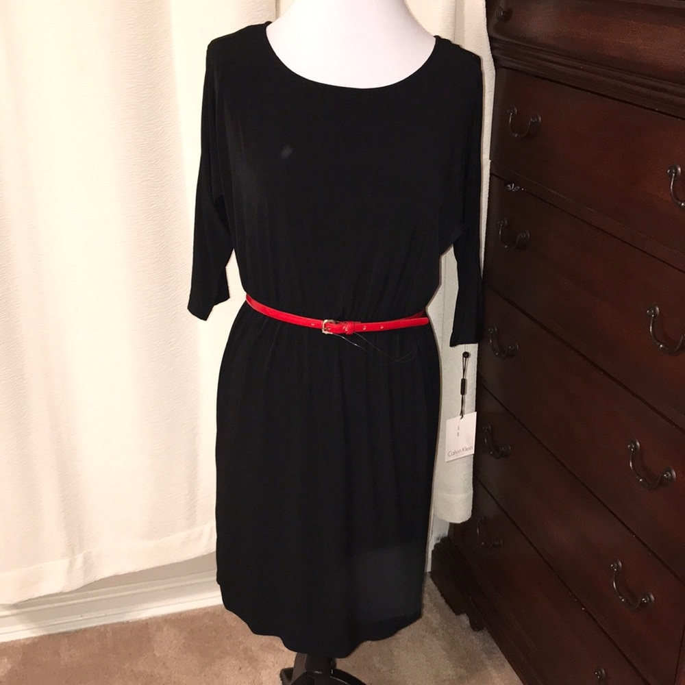 NWT Calvin Klein Black 3/4 cut out sleeve dress. 8